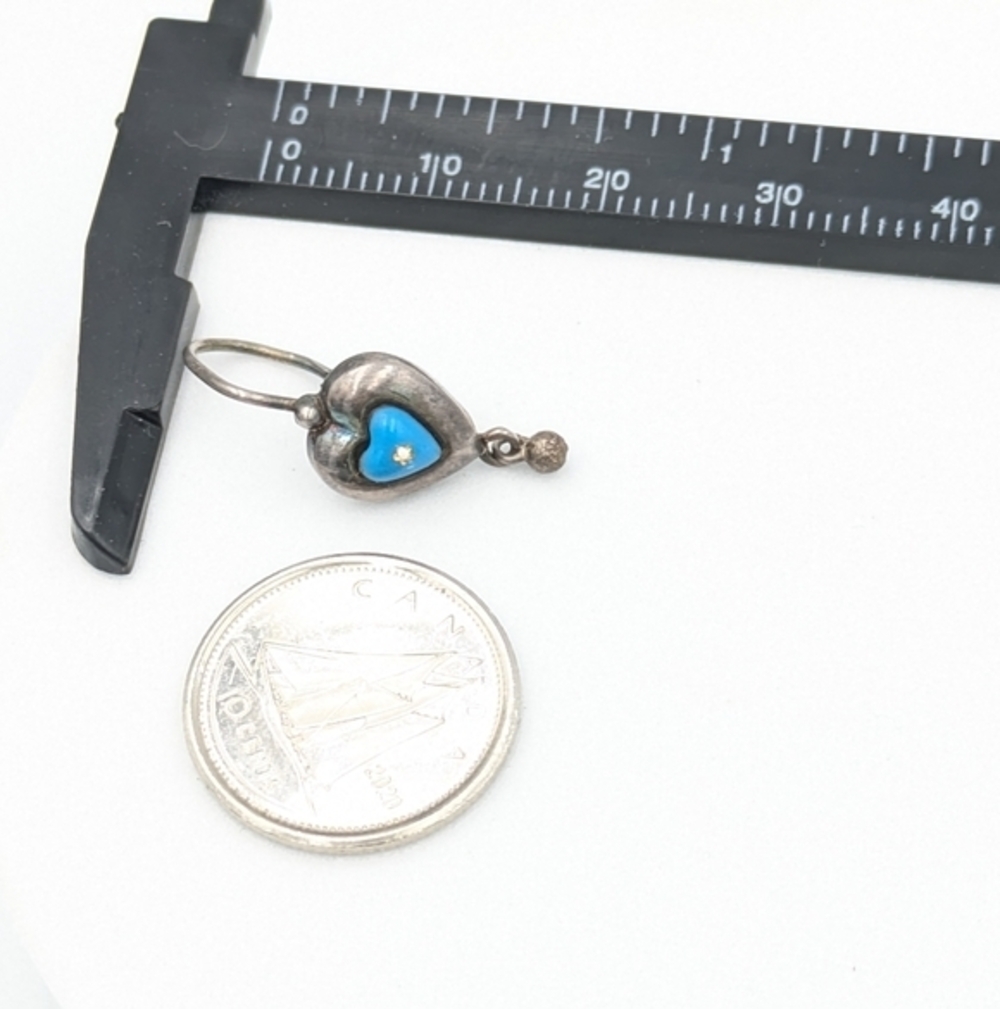 Antique 1815-1848 Biedermeier 800 silver blue heart drop earrings - Picture 3 of 7